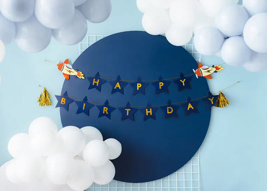 blue airplane happy birthday banner – boys party decorations australia