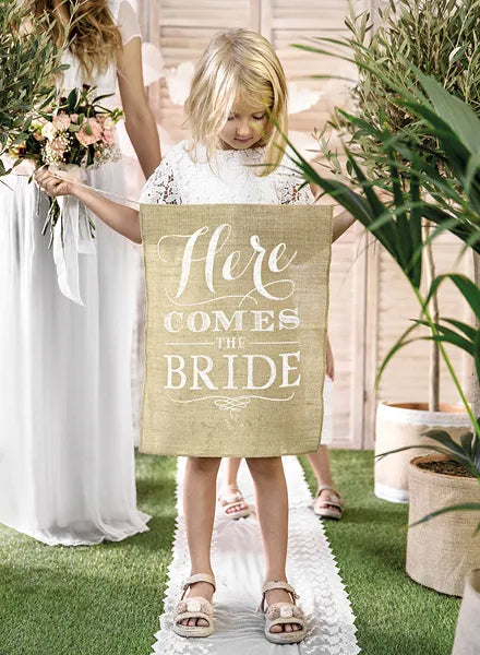 here comes the bride banner jute burlap wedding aisle sign