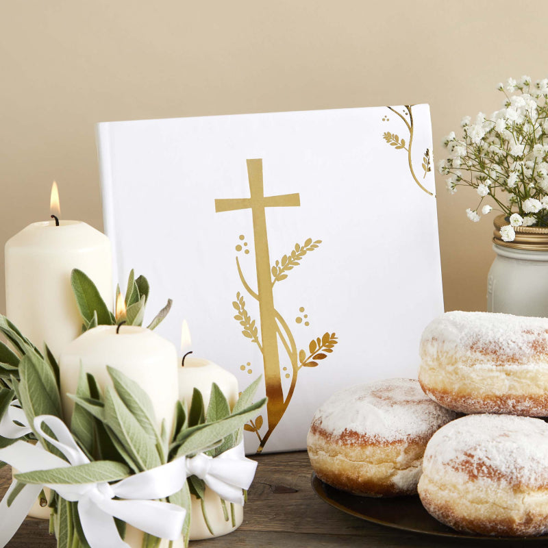 white and gold holy communion guest book – celebration keepsake australia