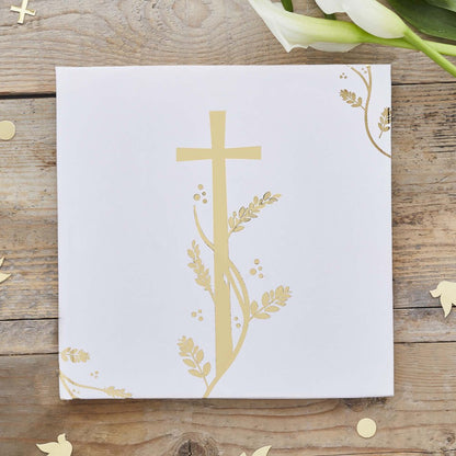 white and gold holy communion guest book – celebration keepsake australia