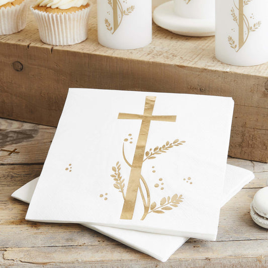gold cross paper napkins 16 pack communion christening party supplies australia