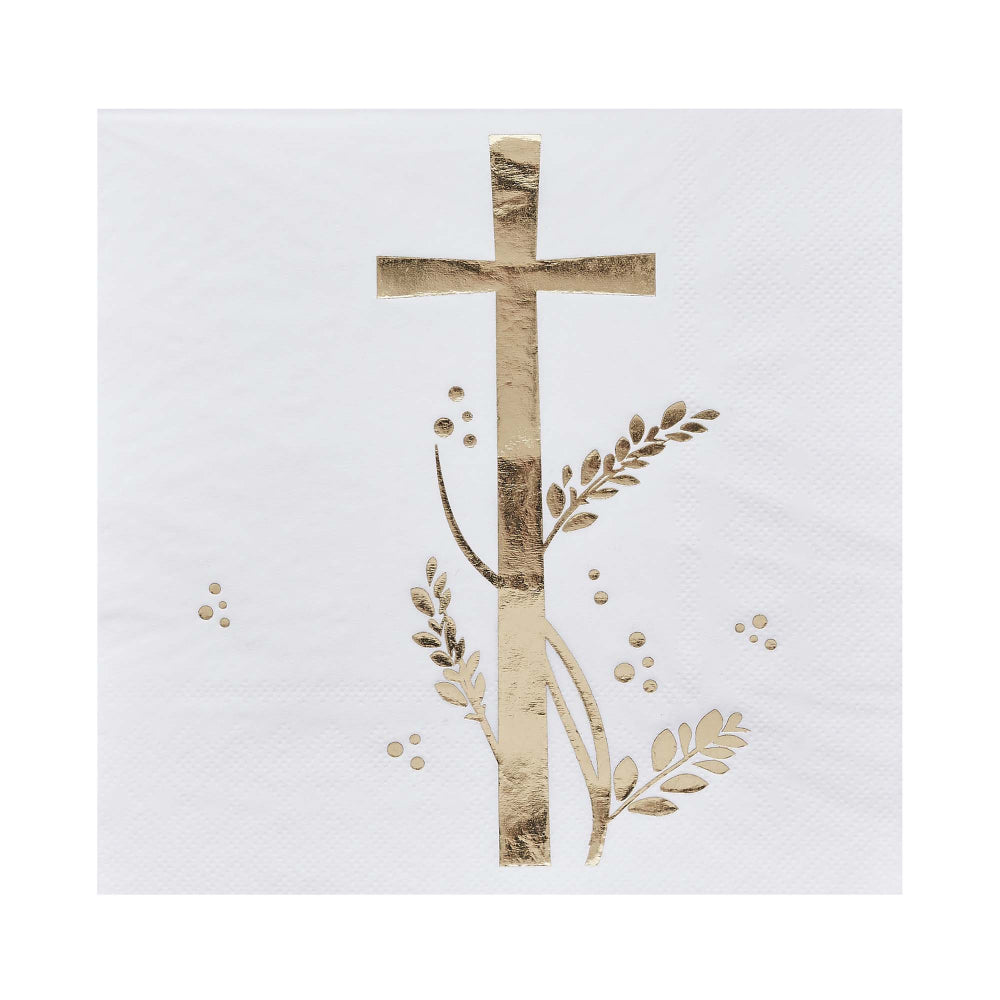 white and gold cross napkins disposable religious celebration napkins