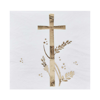 white and gold cross napkins disposable religious celebration napkins