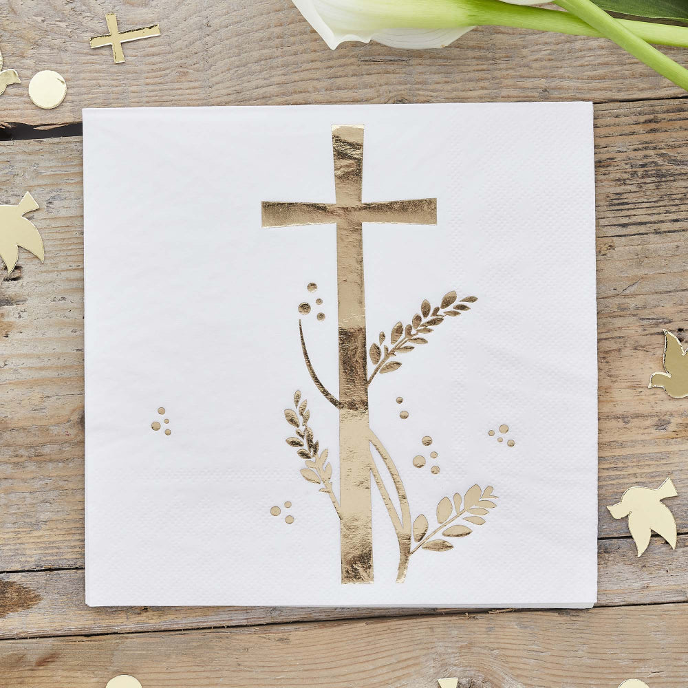 gold foil cross paper napkins baptism cake table decoration napkins