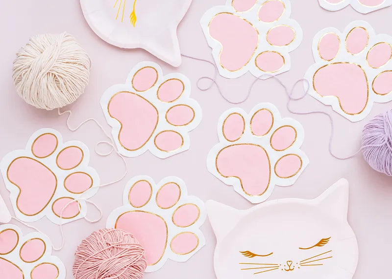 pink cat paw napkins – kitty themed girls party table décor australia