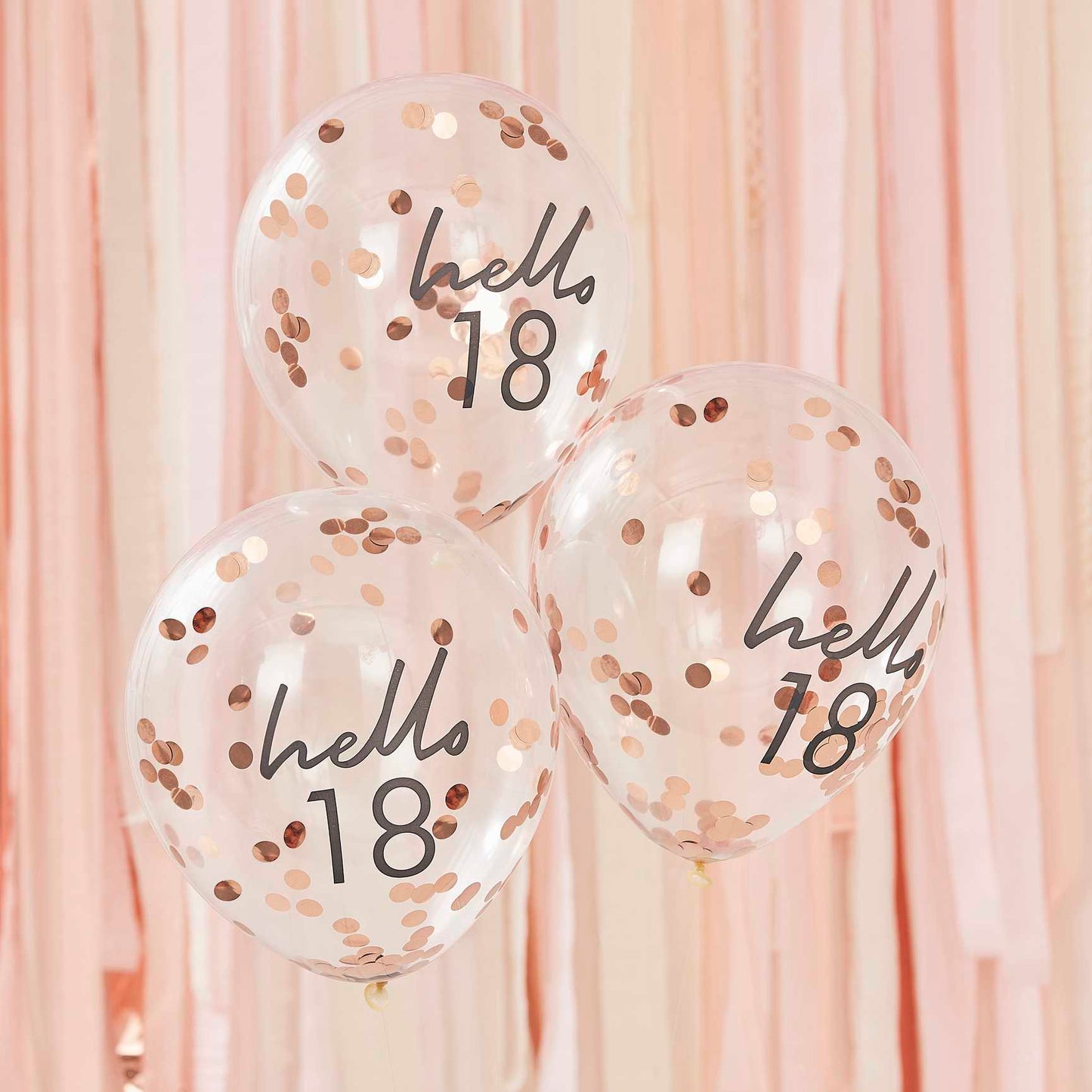 Rose Gold Confetti Hello 18 18th Birthday Party Balloons - party balloons and balloon decorations from Party & Pout Australia