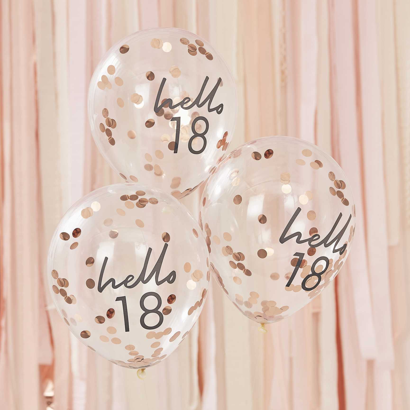 Rose Gold Confetti Hello 18 18th Birthday Party Balloons - party balloons and balloon decorations from Party & Pout Australia