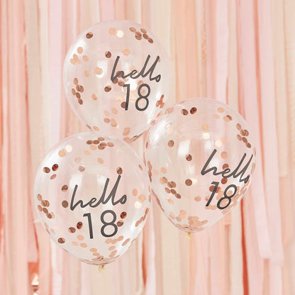 Rose Gold Confetti Hello 18 18th Birthday Party Balloons - party balloons and balloon decorations from Party & Pout Australia