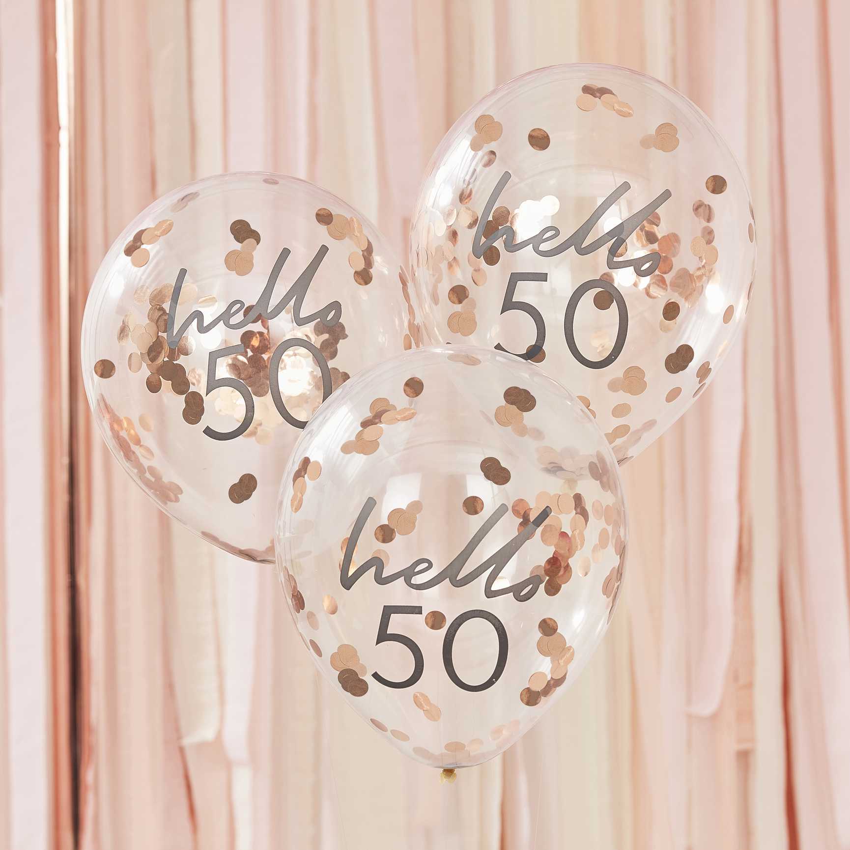 Hello 50 Rose Gold Confetti 50th Birthday Party Balloons - party balloons and balloon decorations from Party & Pout Australia