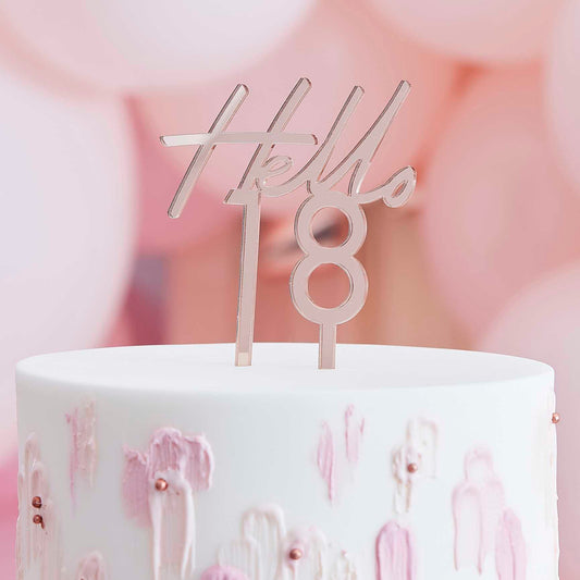 Hello 18 Rose Gold 18th Birthday Party Cake Topper - cake toppers and dessert table decorations from Party & Pout Australia