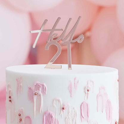 Hello 21 Rose Gold 21st Birthday Party Cake Topper - cake toppers and dessert table decorations from Party & Pout Australia