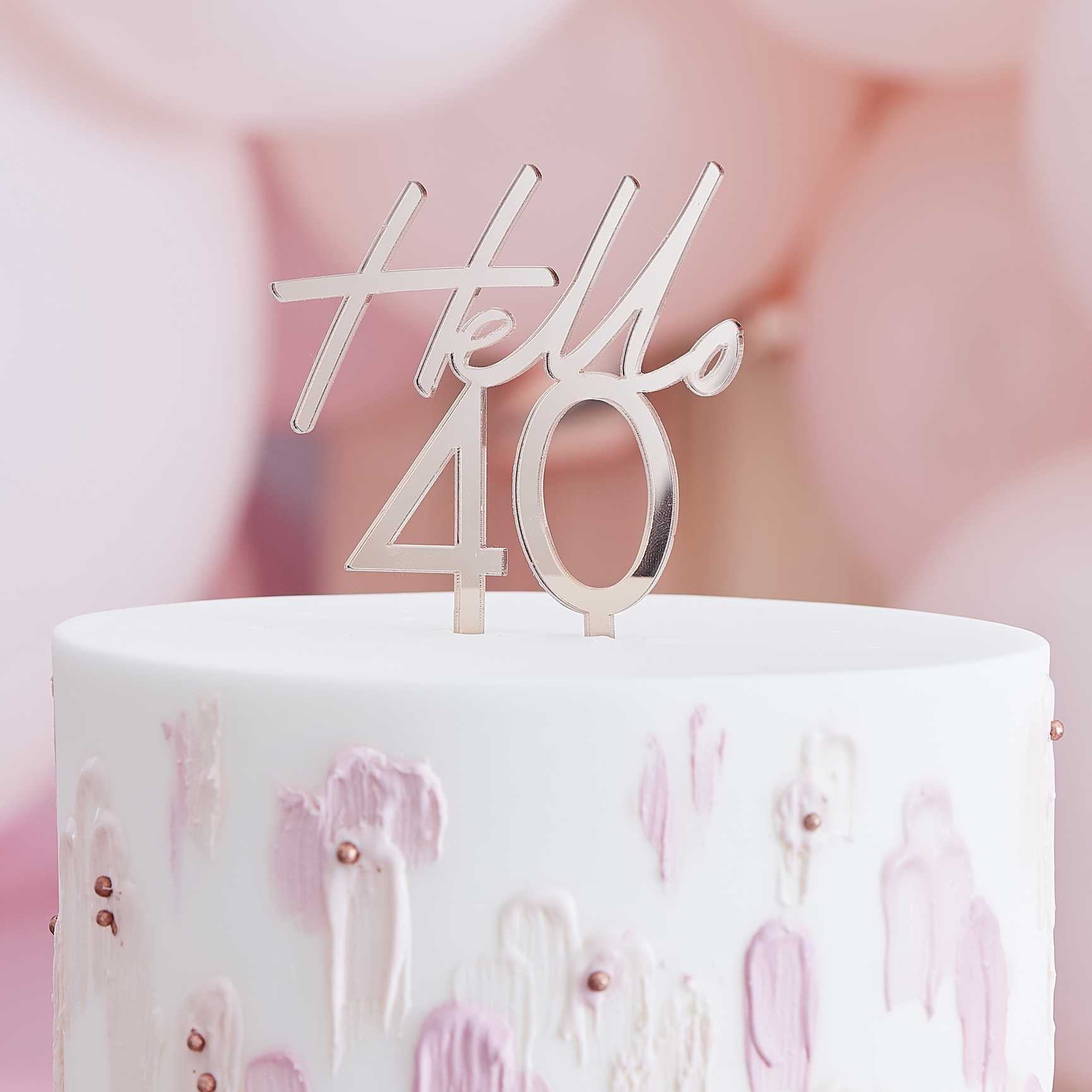 Hello 40 Rose Gold 40th Birthday Party Cake Topper - cake toppers and dessert table decorations from Party & Pout Australia