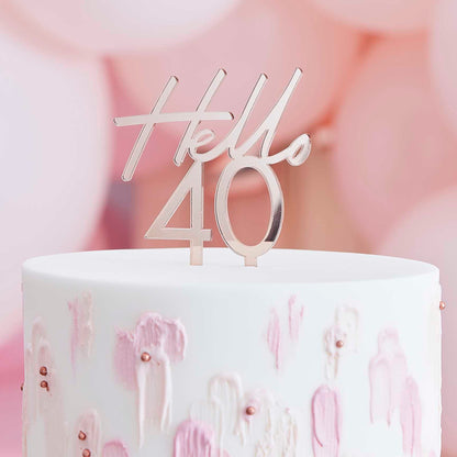 Hello 40 Rose Gold 40th Birthday Party Cake Topper - cake toppers and dessert table decorations from Party & Pout Australia