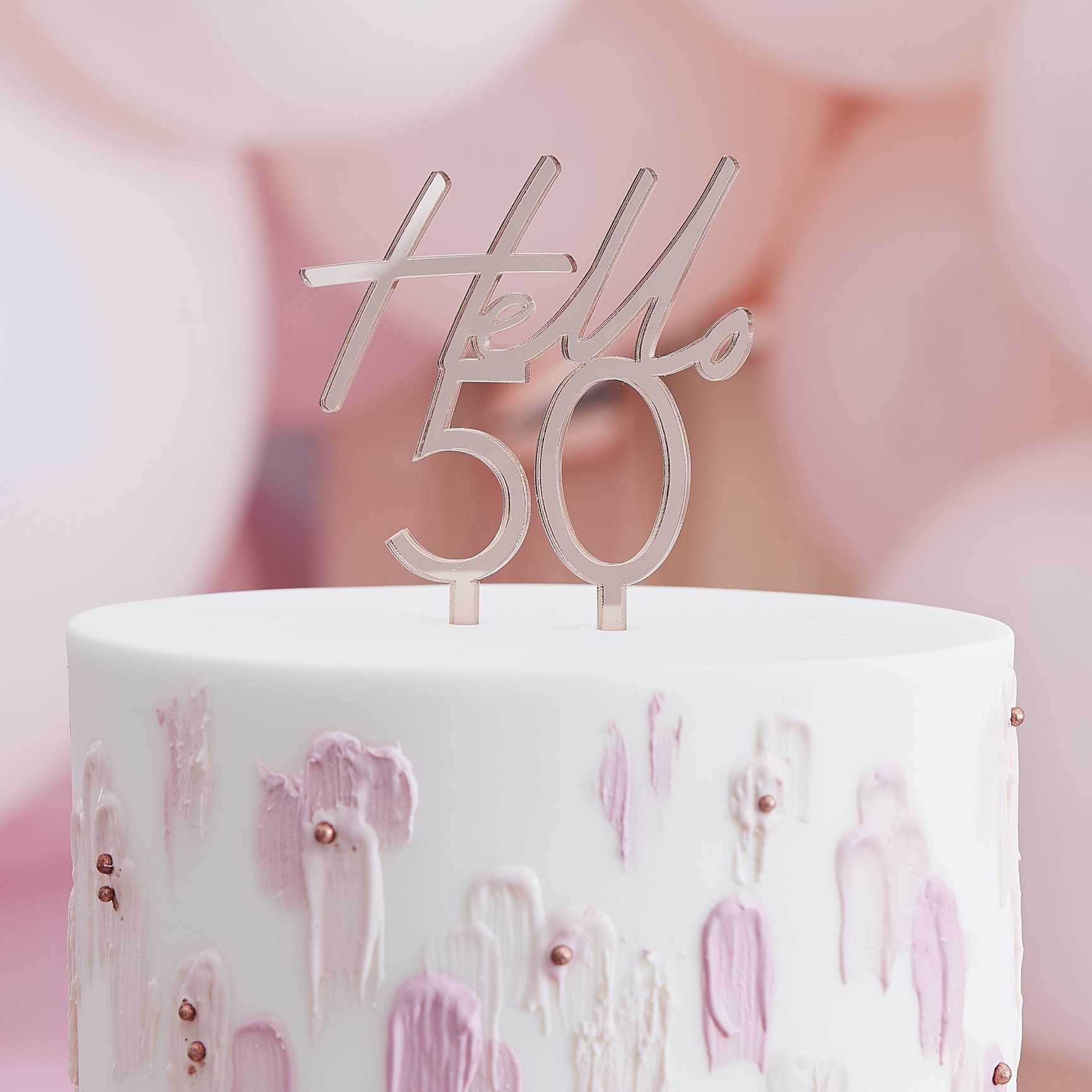 Hello 50 Rose Gold 50th Birthday Party Cake Topper - cake toppers and dessert table decorations from Party & Pout Australia