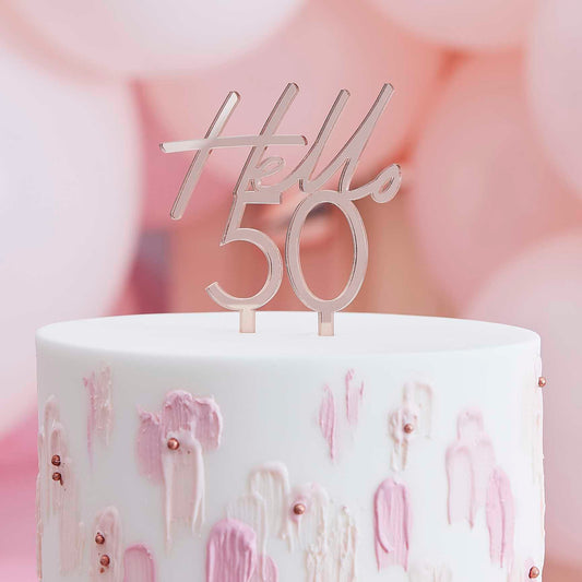 Hello 50 Rose Gold 50th Birthday Party Cake Topper - cake toppers and dessert table decorations from Party & Pout Australia