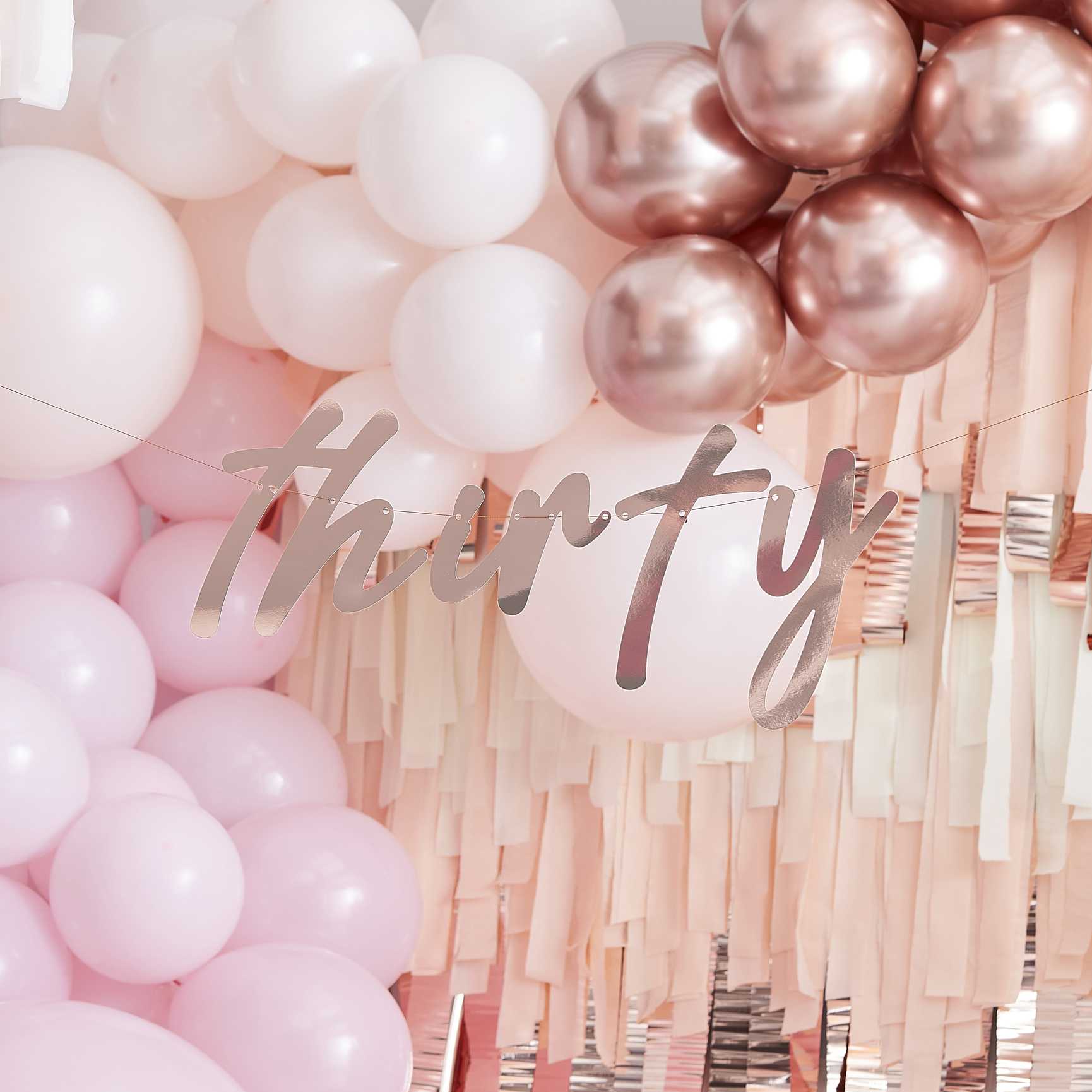 Thirty Rose Gold 30th Birthday Party Banner Decoration - banners, bunting and hanging decorations from Party & Pout Australia