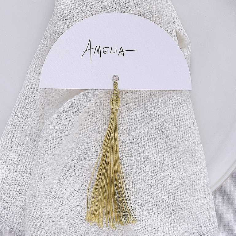 white and gold tassel place cards wedding reception Australia