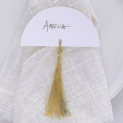 white and gold tassel place cards wedding reception Australia