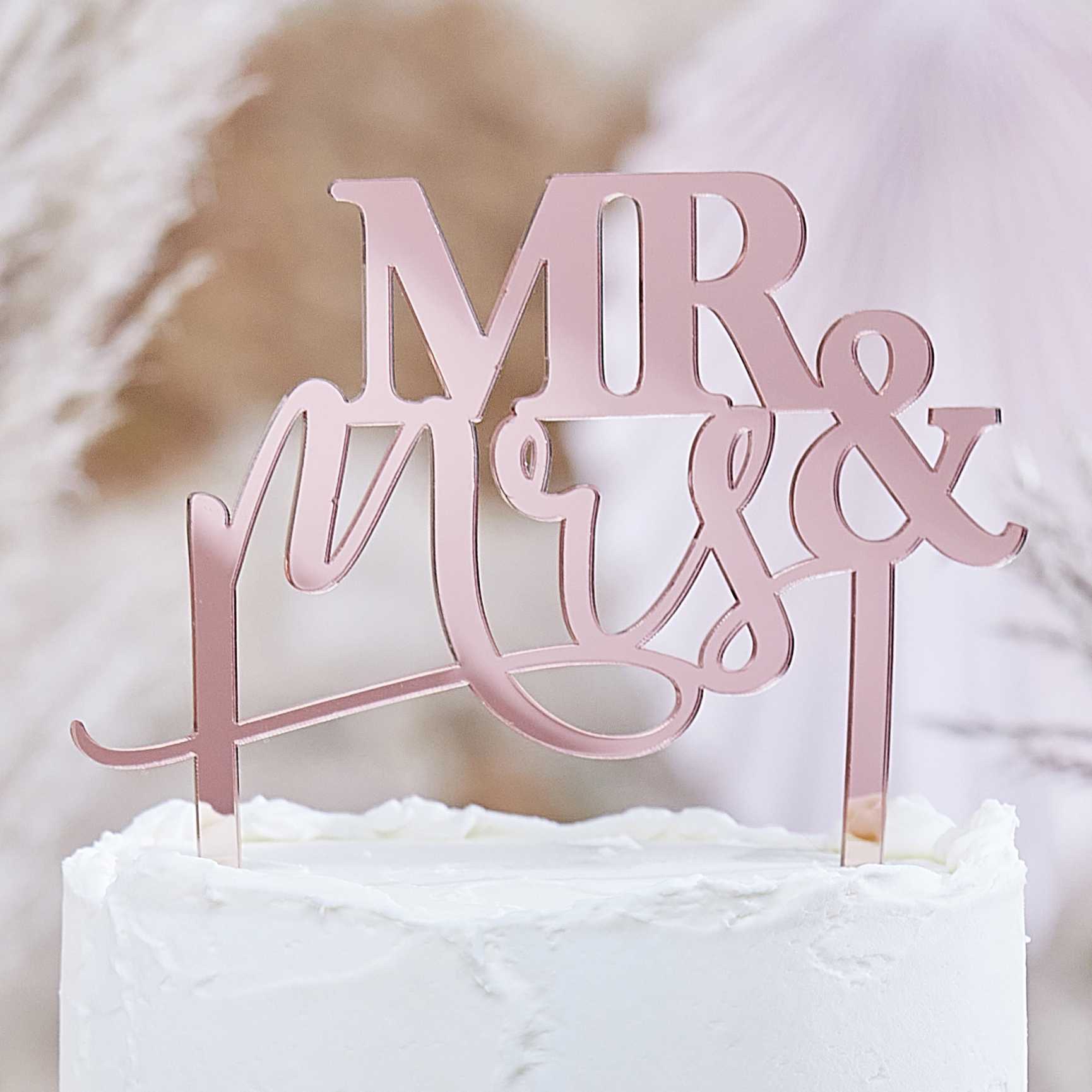 Rose Gold Acrylic Mr & Mrs Wedding Cake Topper - cake toppers and dessert table decorations from Party & Pout Australia