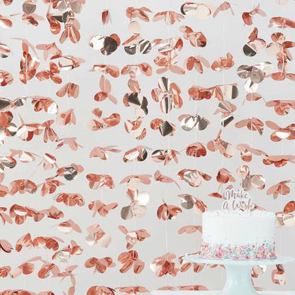 shimmering rose gold floral foil curtain backdrop event decorations