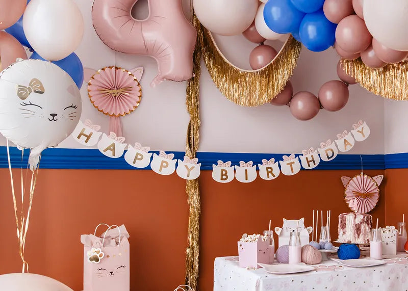 cat themed party banner pink – kids birthday supplies australia