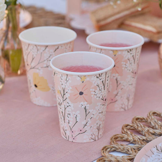 Pink Floral Flower Theme Paper Party Cups - party cups and drinkware from Party & Pout Australia