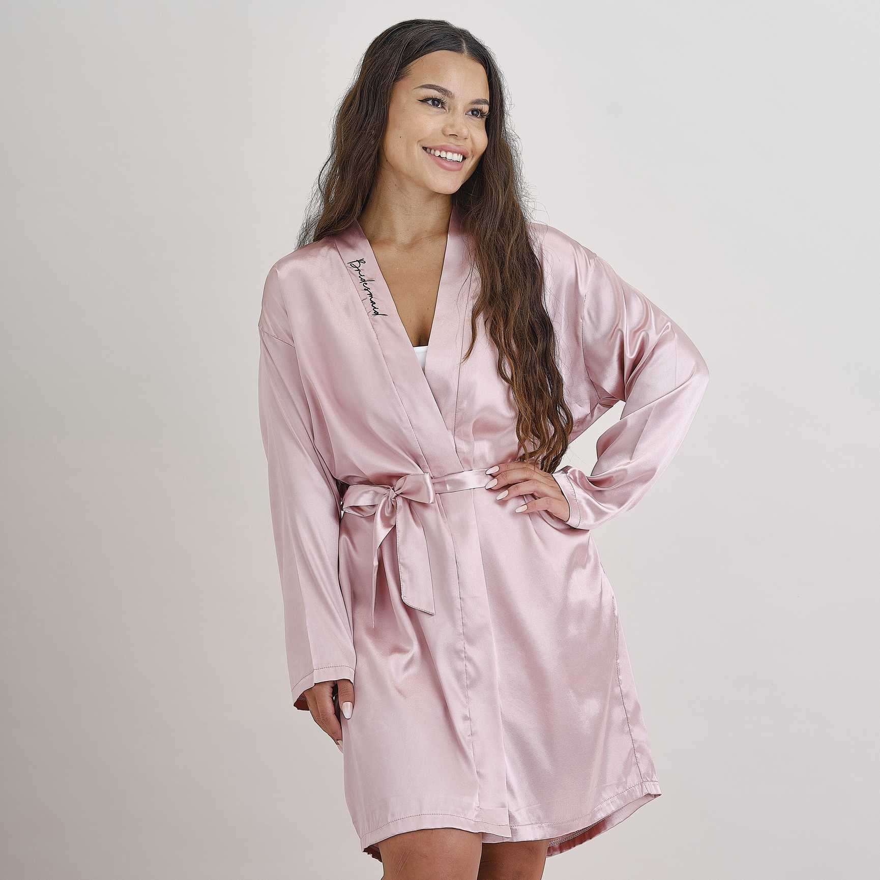 white satin bridesmaid dressing gown robe for wedding morning prep