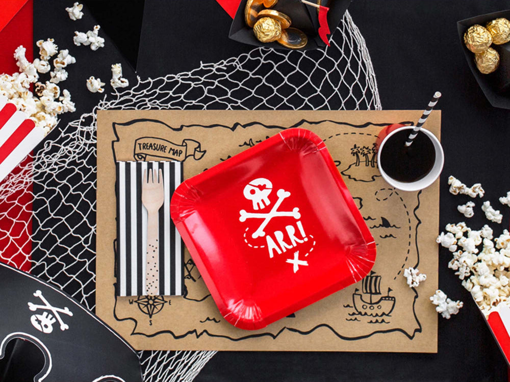 Red Pirate Arrr! Party Plates (Pk 6) | Pirate Birthday Tableware - party plates and tableware from Party & Pout Australia