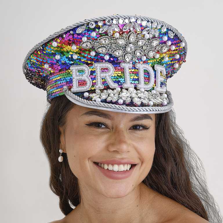 sparkly bride to be hat rhinestones pearls party accessory