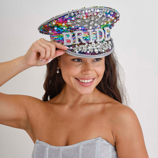 rainbow rhinestone pearl embellished bride hat for hens party