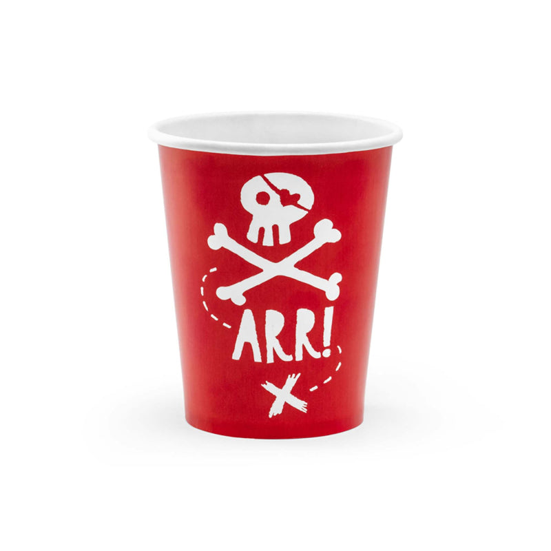 Red pirate paper party cups pack of 6 – kids pirate birthday tableware Australia