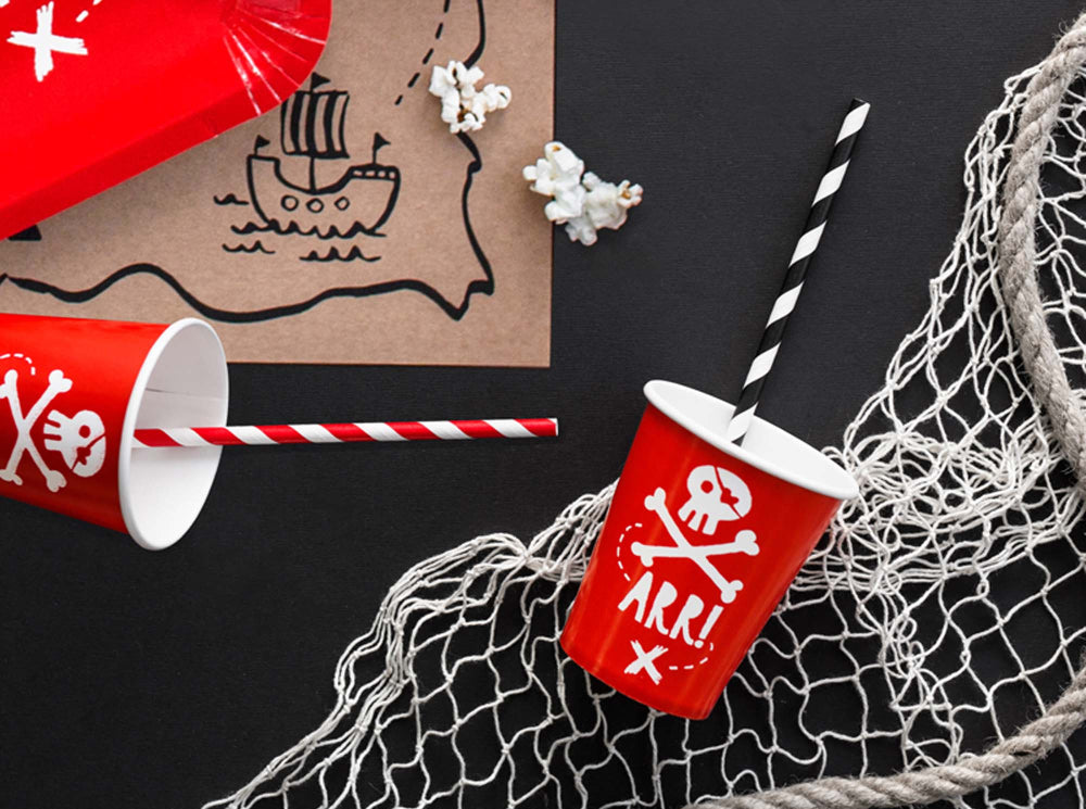 Red pirate paper party cups pack of 6 – kids pirate birthday tableware Australia
