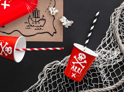 Red pirate paper party cups pack of 6 – kids pirate birthday tableware Australia