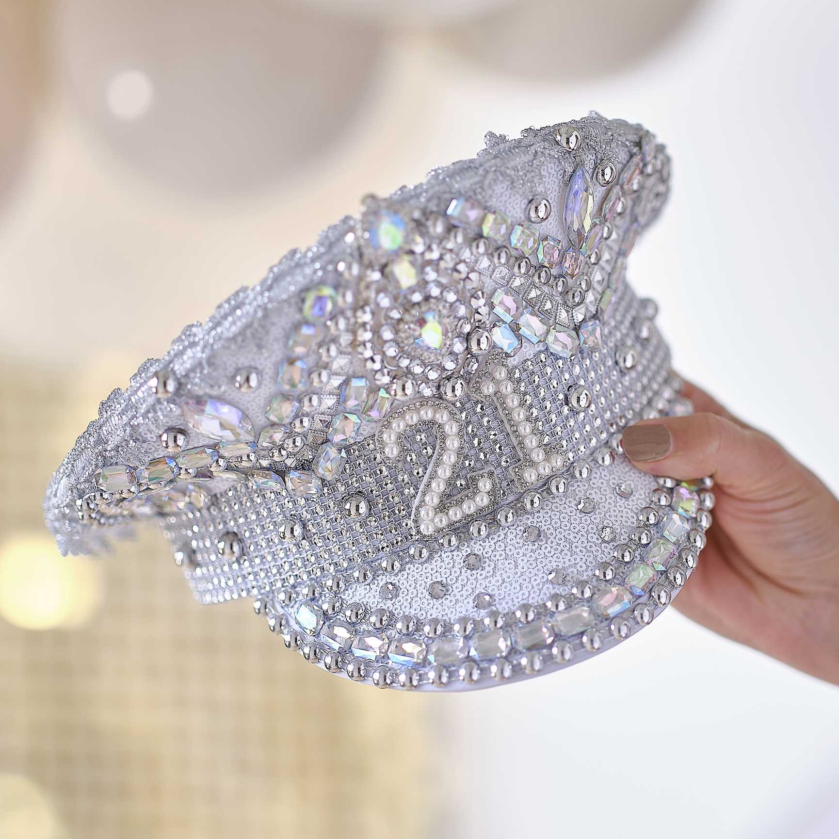 Silver Sequin & Pearl 21st Birthday Captains Hat - party supplies and decorations from Party & Pout Australia
