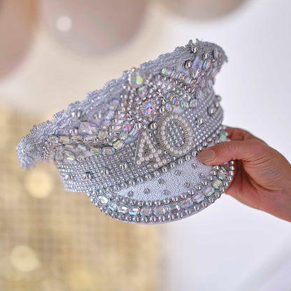 Silver Sequin & Pearl 40th Birthday Captains Hat - party supplies and decorations from Party & Pout Australia