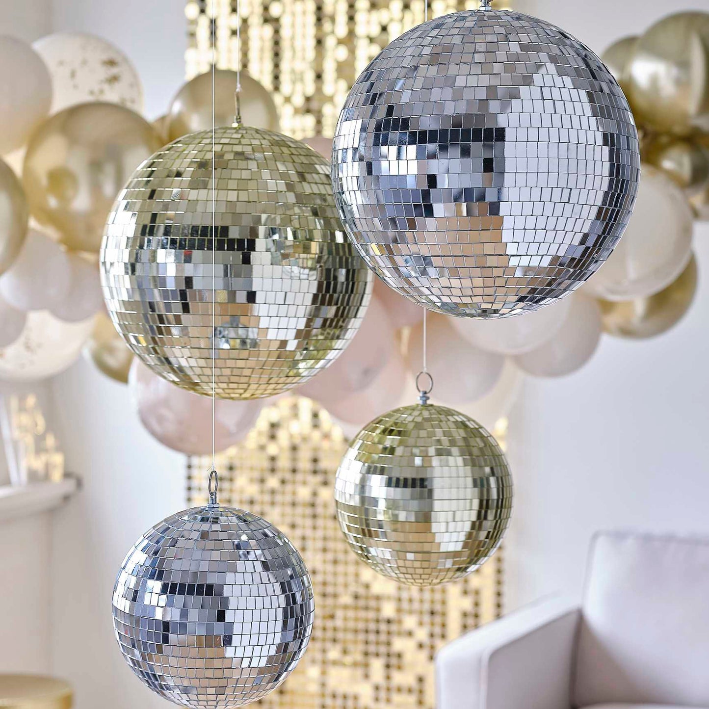 medium silver disco ball hanging decoration for parties