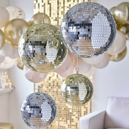 medium silver disco ball hanging decoration for parties