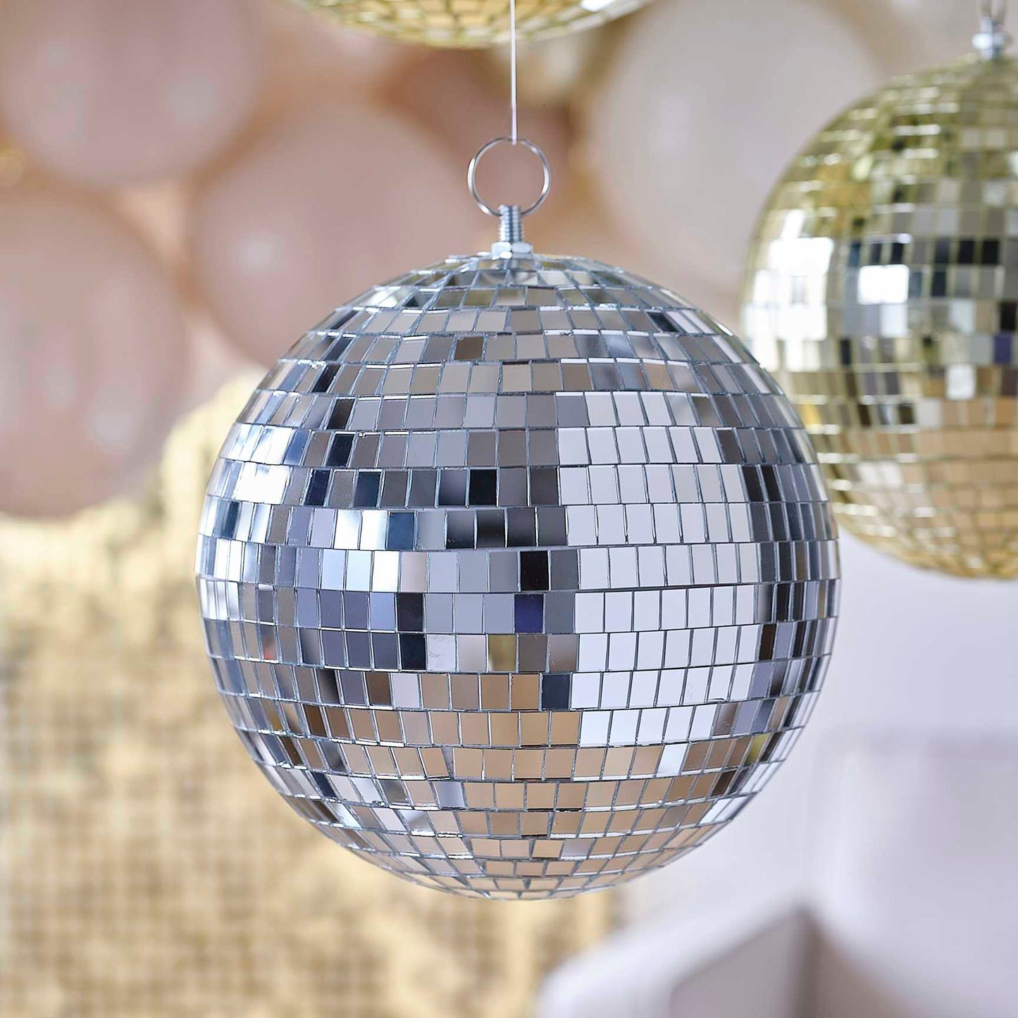 medium silver disco ball hanging decoration for parties