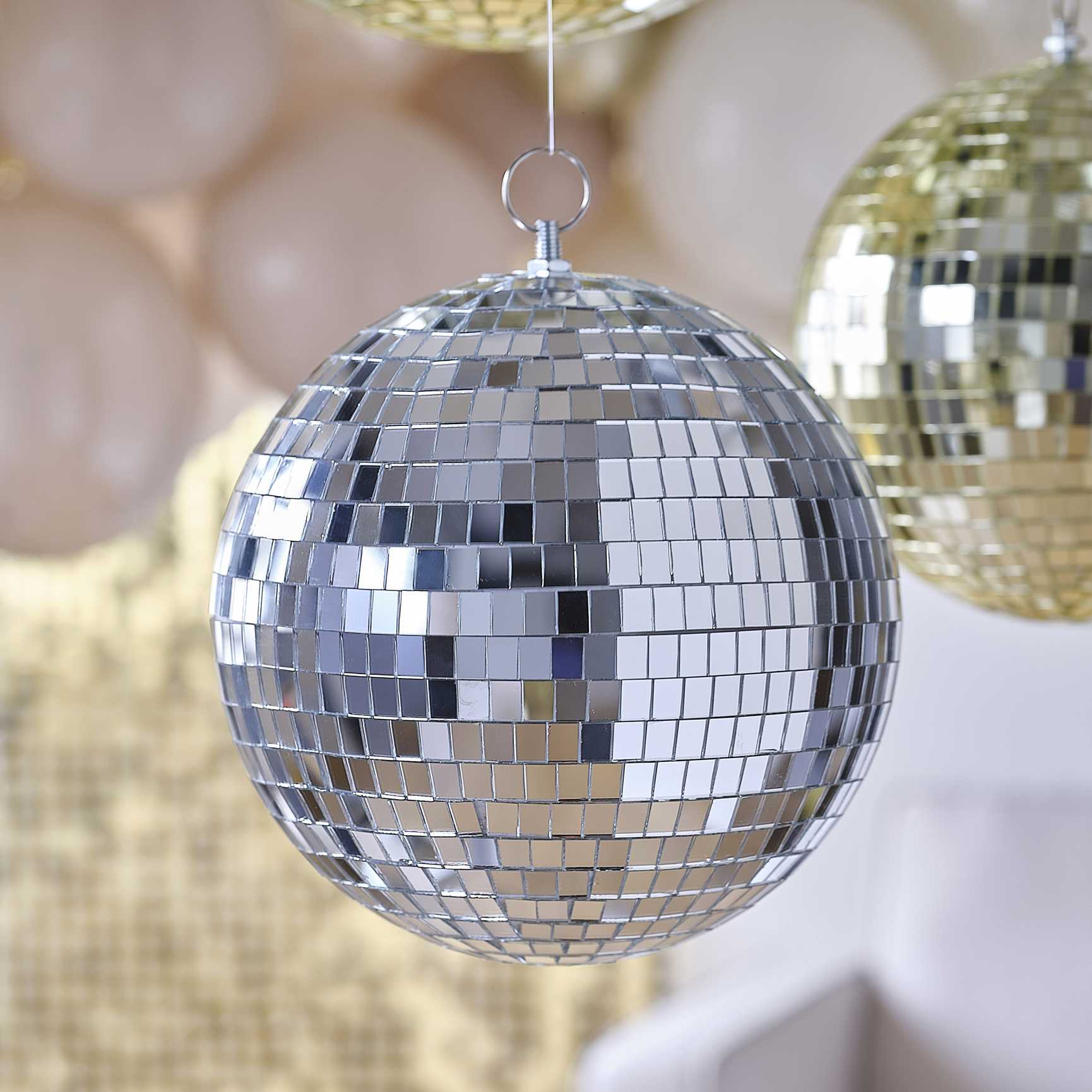 medium silver disco ball hanging decoration for parties