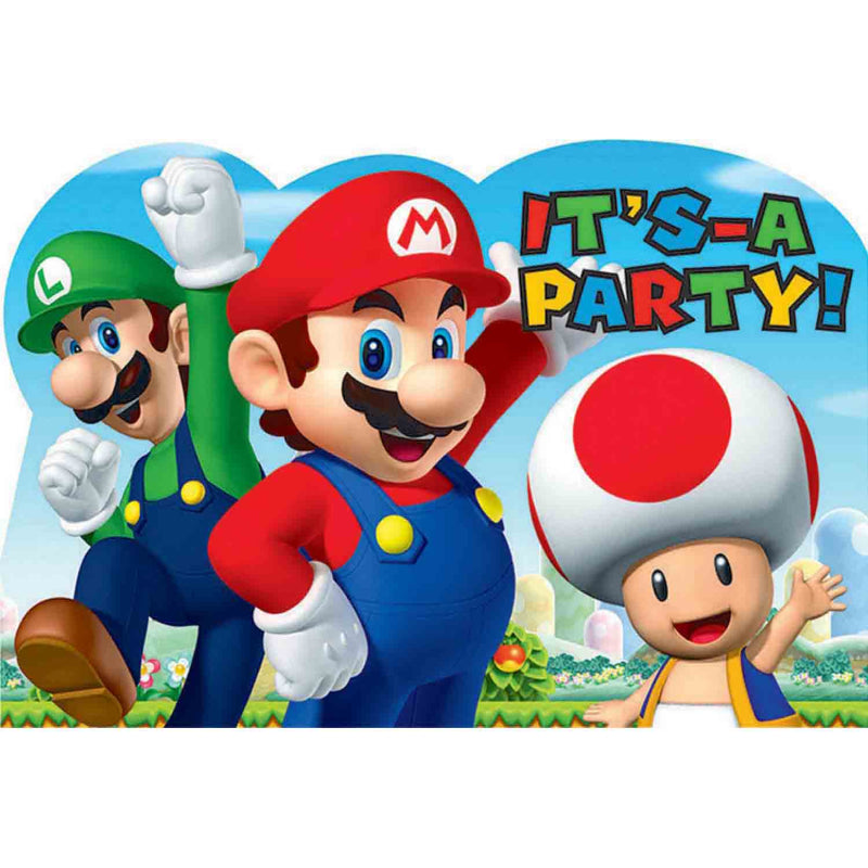 Super Mario birthday party invitations 8 pack – kids party supplies australia
