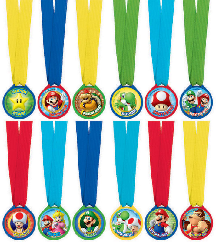 Super Mario Brothers Party Game Medal Awards Favours Pk 12 - party supplies and decorations from Party & Pout Australia