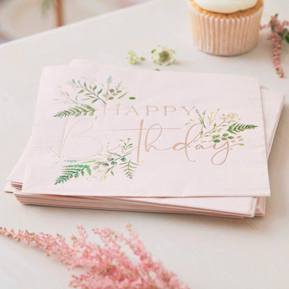 Let's Par Tea Floral Happy Birthday Paper Party Napkin Serviettes - party napkins and serviettes from Party & Pout Australia