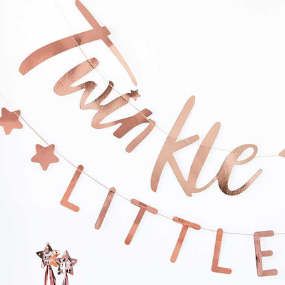 rose gold little star bunting banner baby shower decorations twinkle twinkle party and pout