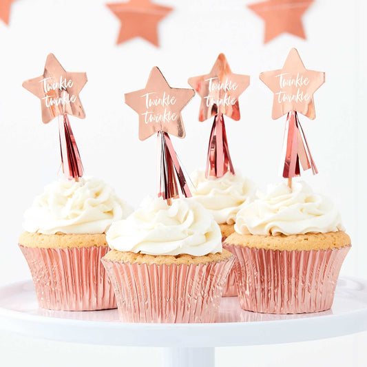 rose gold twinkle star cupcake toppers 12 pack party dessert picks australia