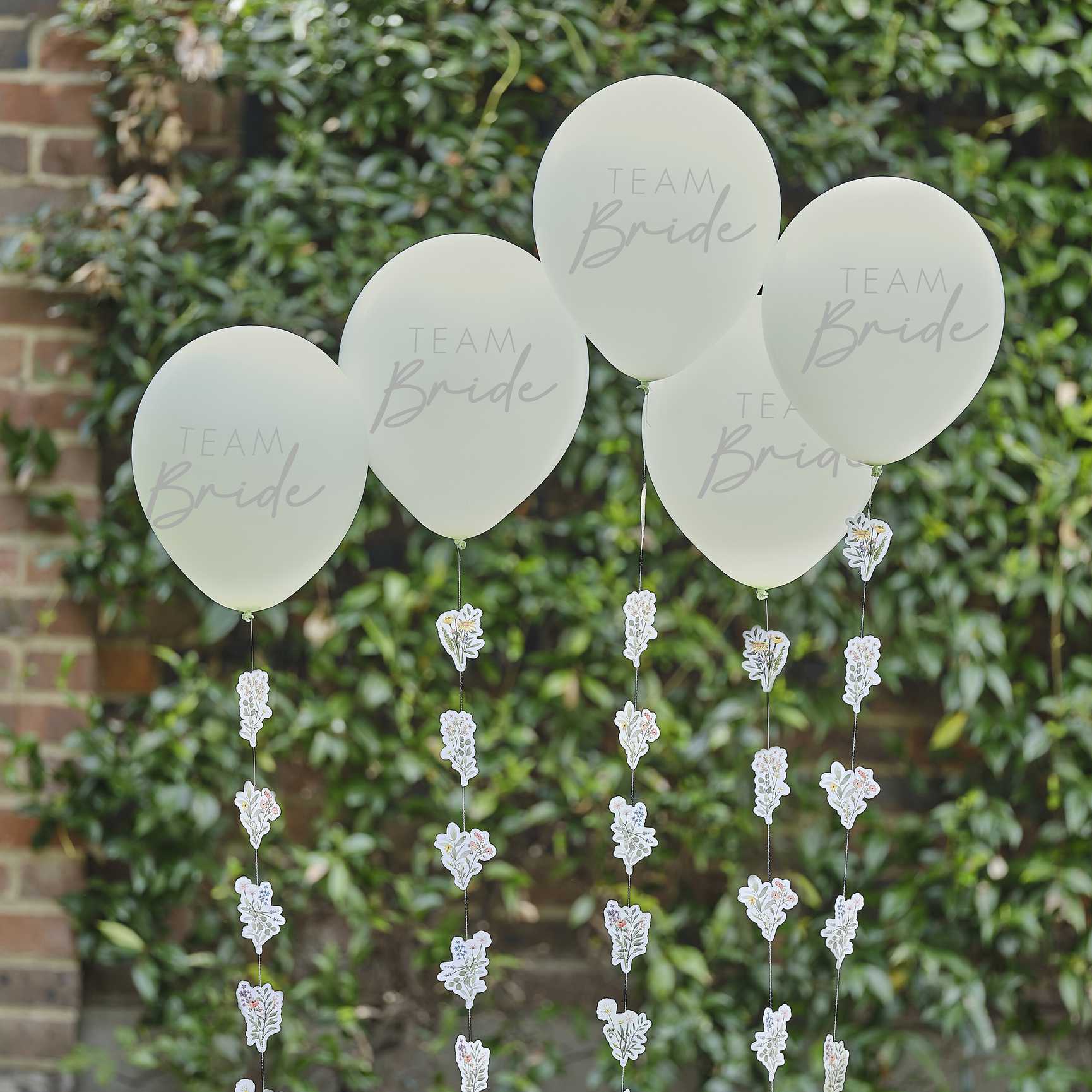 Team Bride Hens Party Balloons with Floral Tails - party balloons and balloon decorations from Party & Pout Australia