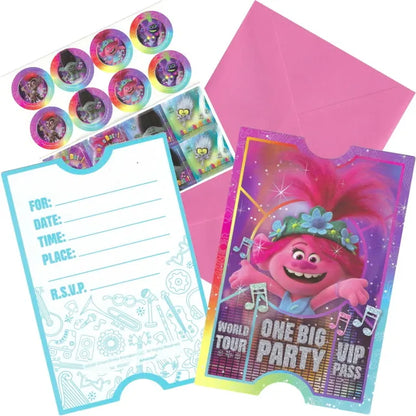 Trolls World Tour birthday invitations pack – kids party supplies australia