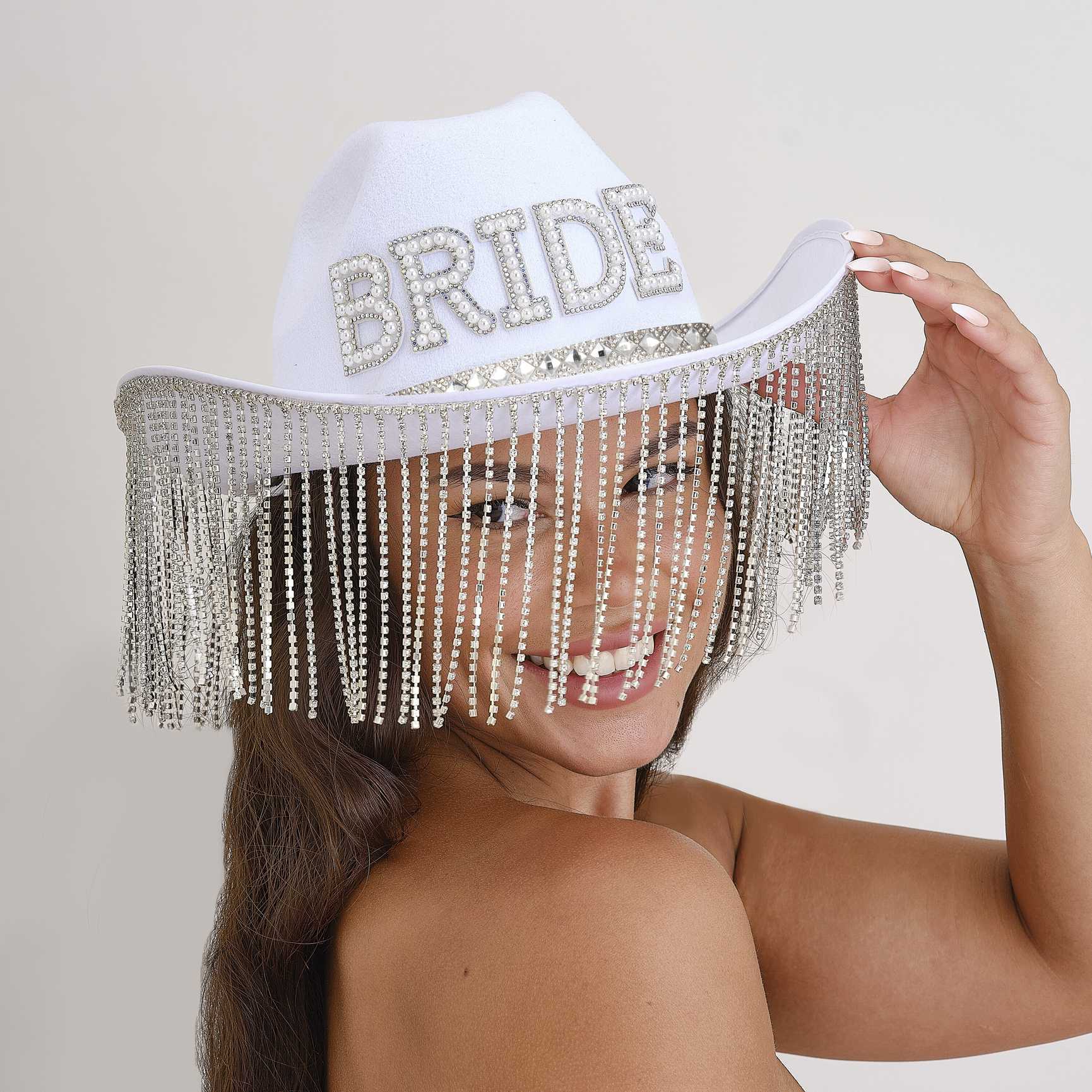white embellished bride cowgirl hat for hens party & bridal celebrations