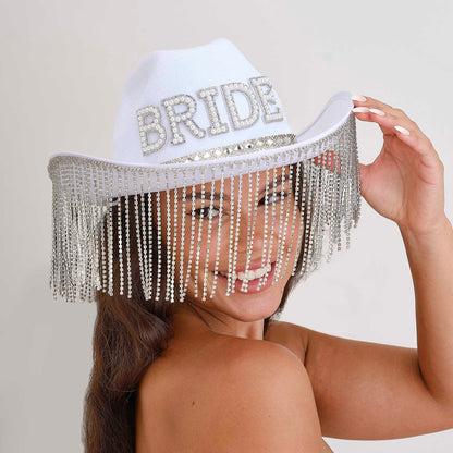 white embellished bride cowgirl hat for hens party & bridal celebrations