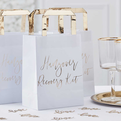 White & Gold Wedding Guests Hangover Recovery Kit Bags - party favour bags, treat boxes and gift packaging from Party & Po...