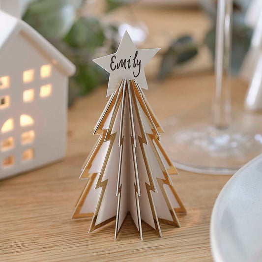 White and Gold Christmas Tree Name Place Cards - Christmas party decorations and tableware from Party & Pout Australia